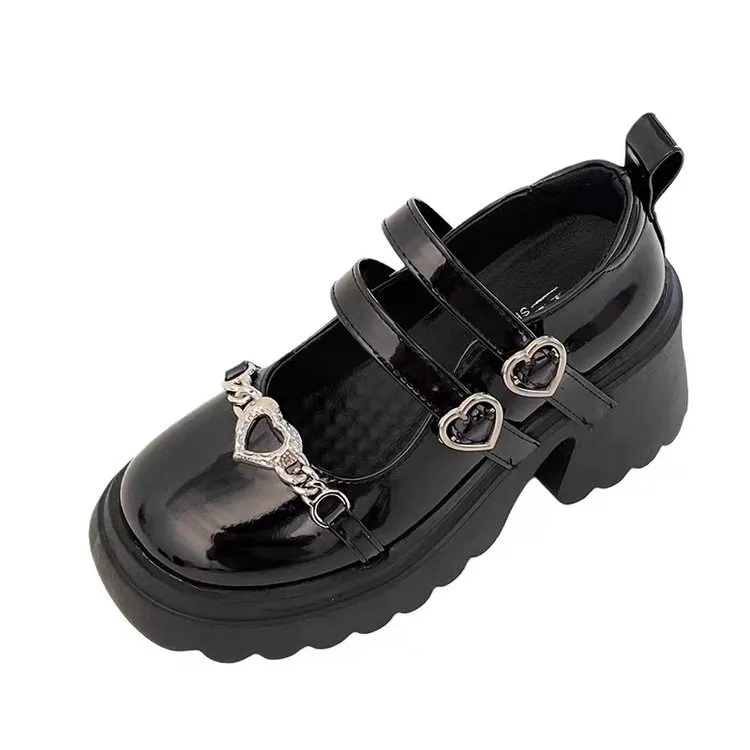 British Style Platform Loafers Increased Fashion Shoes Female - Black