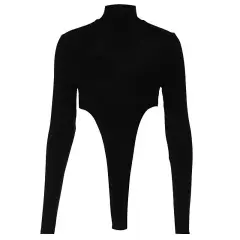 Women's Summer Fashion Backless Slim-fit Long Sleeve Base Bodysuit - Black - View 1