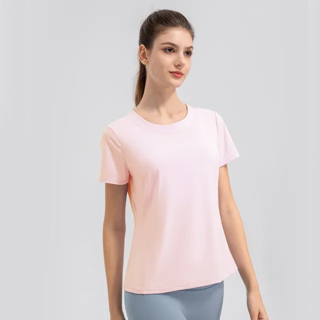 Loose Yoga Clothes Short Sleeve Lightweight Breathable Running Fitness Sports Top Peach Pink - Shop at LoveMi