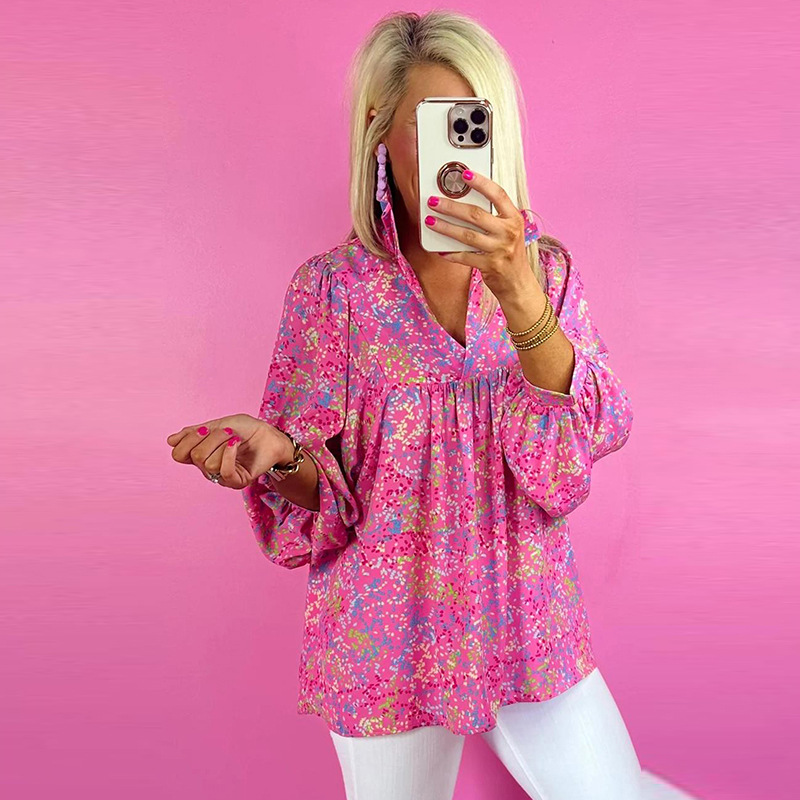 Casual Loose Floral Print Chiffon Blouse For Women