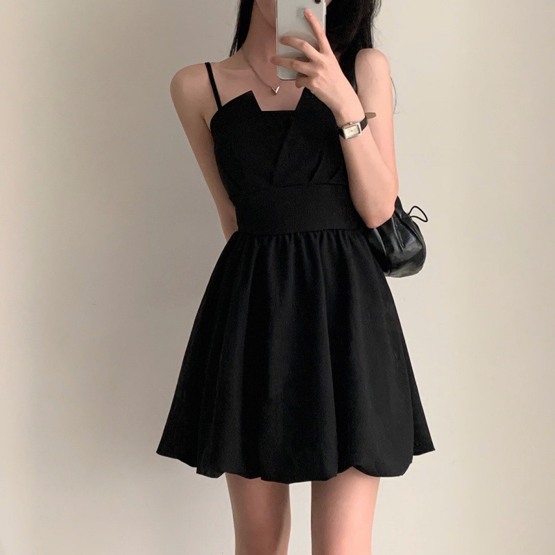 Bow Lace Pleated Small Bud Sling Dress