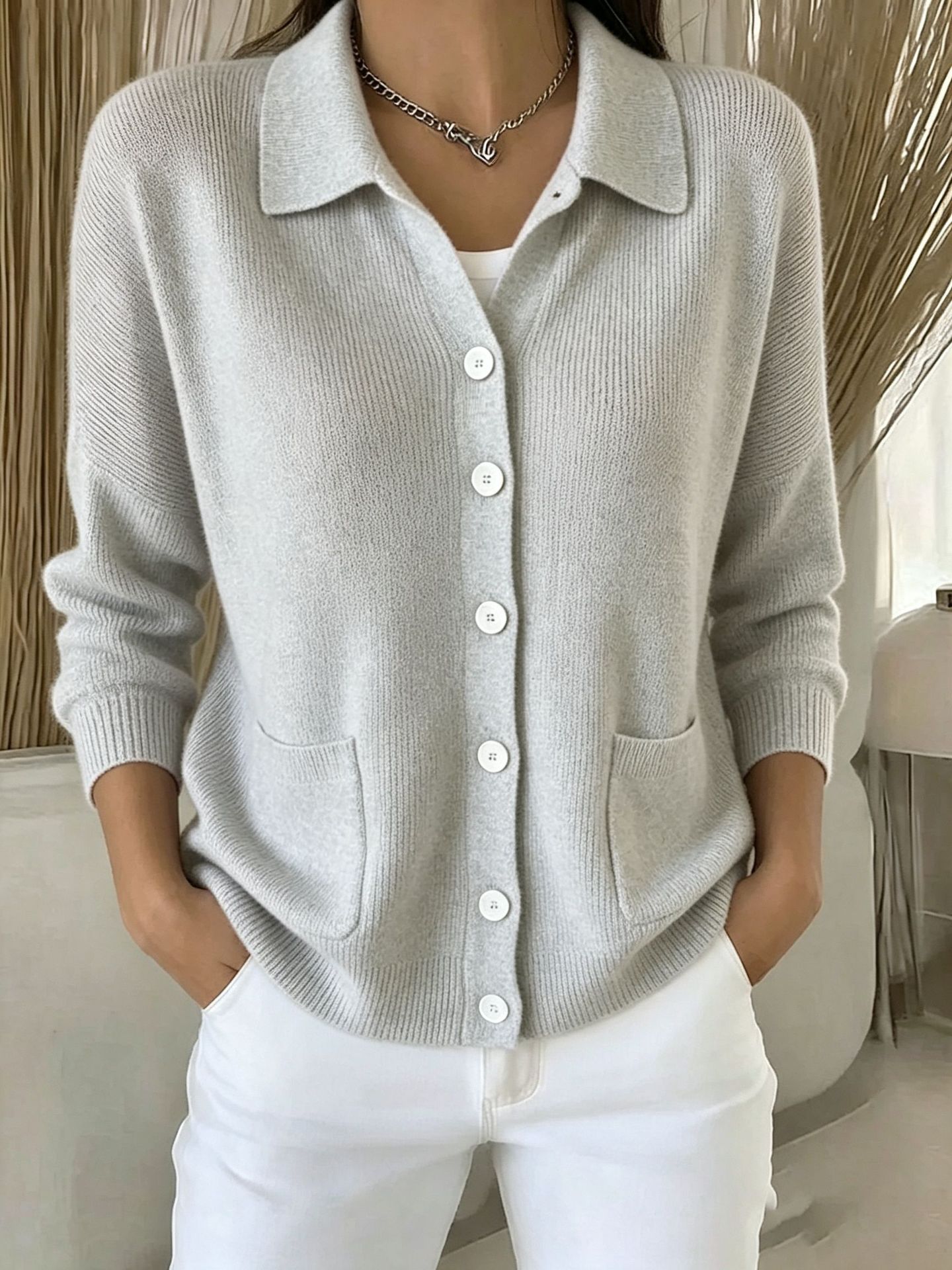 Casual Fashion Knitted Cardigan With Buttons Womens Sweater