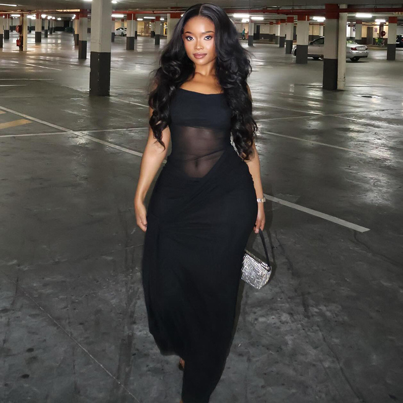 Crew-neck, Form-fitting Street-style Long Dress