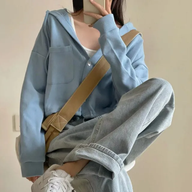 Thin Cardigan Jacket Loose Slimming Long Sleeves Top Blue - Shop at LoveMi