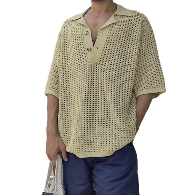 Men's Summer V-neck Hollow Short-sleeved Sweater