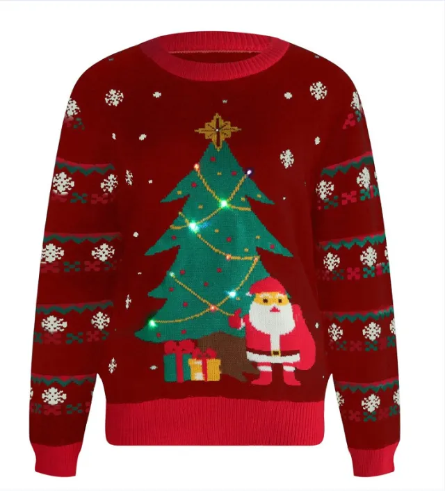 Round Neck Jacquard Pullover Women's Sweater With Light Red - Shop at LoveMi