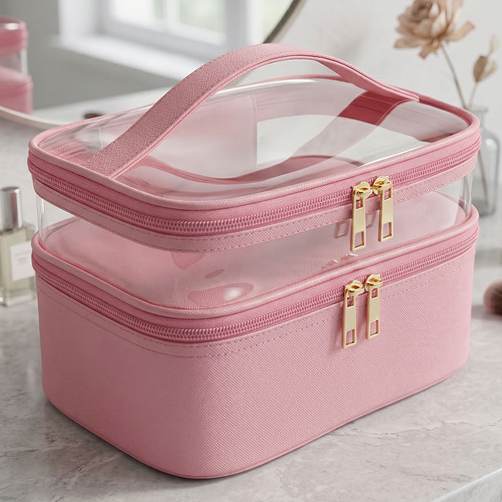 Multifunctional Portable Transparent Double-layer Cosmetic Bag