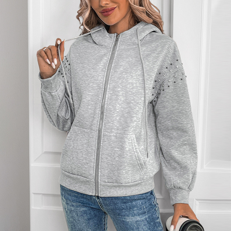 Title 6, Hooded Long Sleeve Sweater Rivet Fashion Women