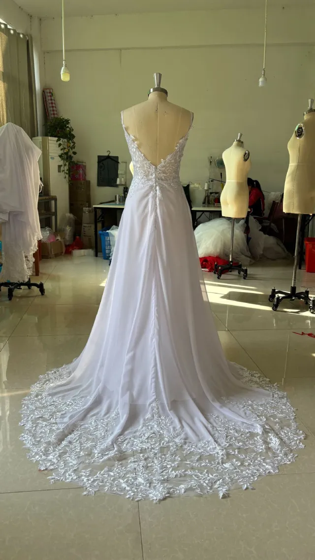 Strap Fishtail Wedding Dress Bridal Slim Satin Lace Dress White - Shop at LoveMi