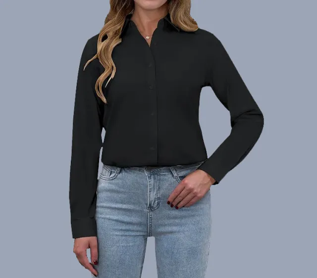 European And American Loose Fashion Temperament Pure Color Shirt Black - Shop at LoveMi