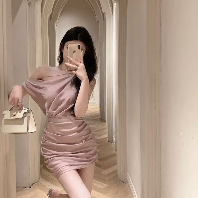 Womens Asymmetrical-Neckline Designer Wrap Dress