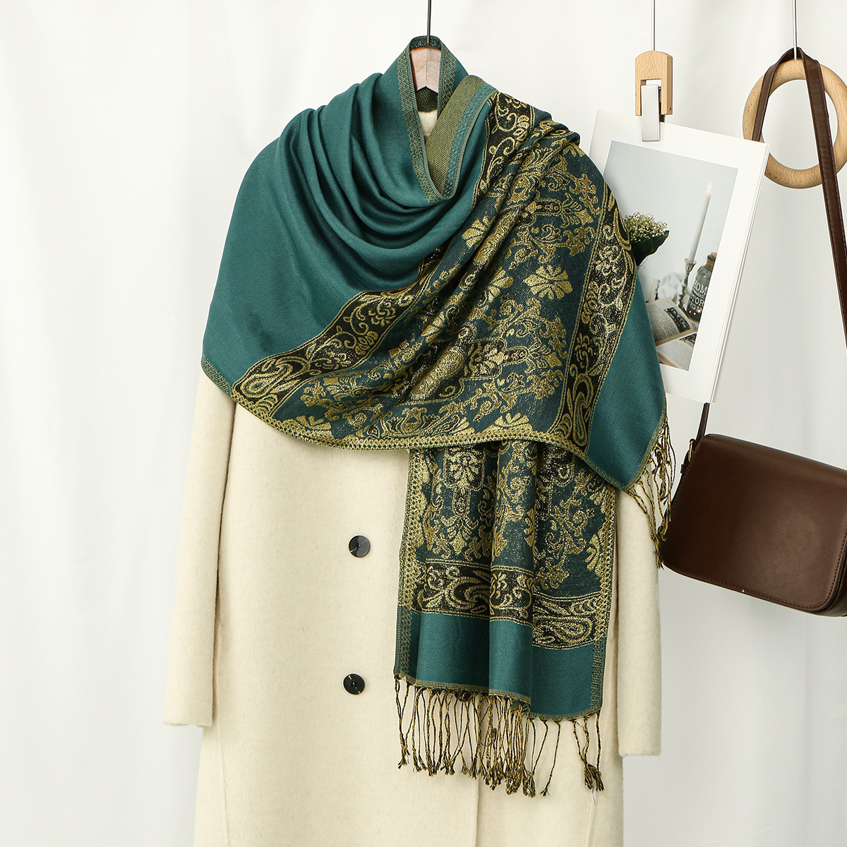 Bohemian-style Cashew-print Long Scarf With Tassels