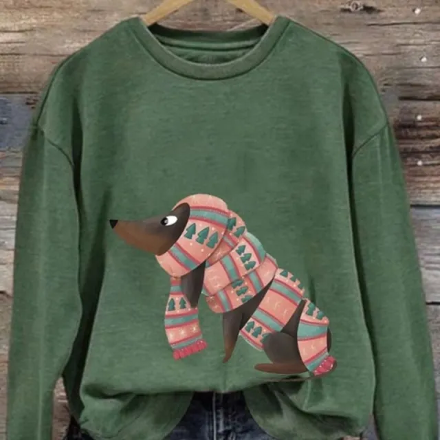 Round Neck Print Sweatshirt Autumn And Winter Casual Versatile Long Sleeves Women Green - Shop at LoveMi