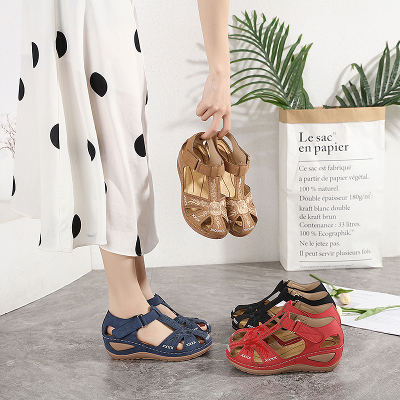 Wedge-heeled Cross-border Stitched Sandals