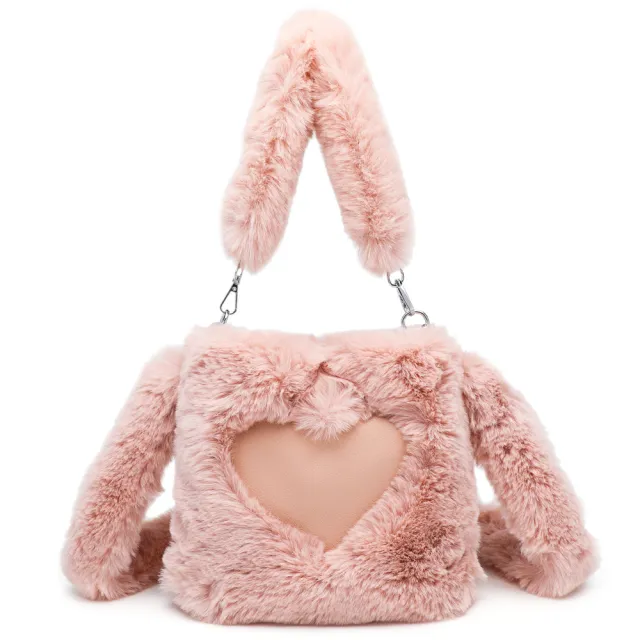 Women Fluffy Shoulder Bag Top handle Bag Female Autumn Winter Handbag Plush Tote Girls Fashion Shopping Bags Handbags For Women Pink - Shop at LoveMi