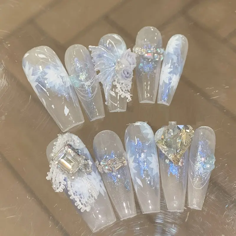 Light Blue Clear Flower Butterfly Huazi Handmade High-end Wear Armor
