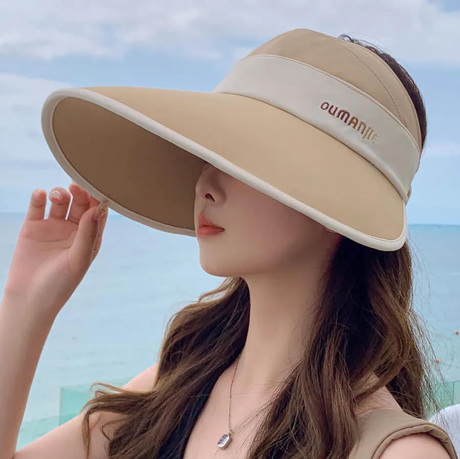 Cloud Sense Ice Silk Widened Brim Face Cover Sun-proof Topless Hat - Khaki