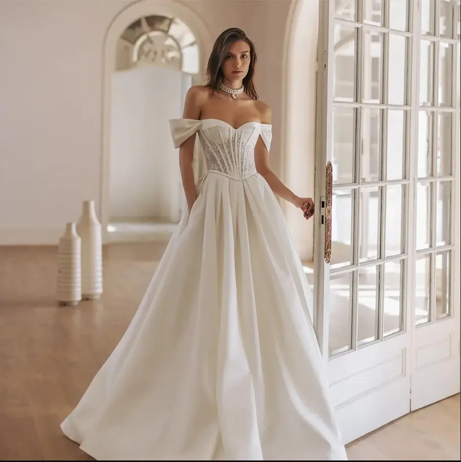 European And American Off-the-shoulder Satin Wedding Dress
