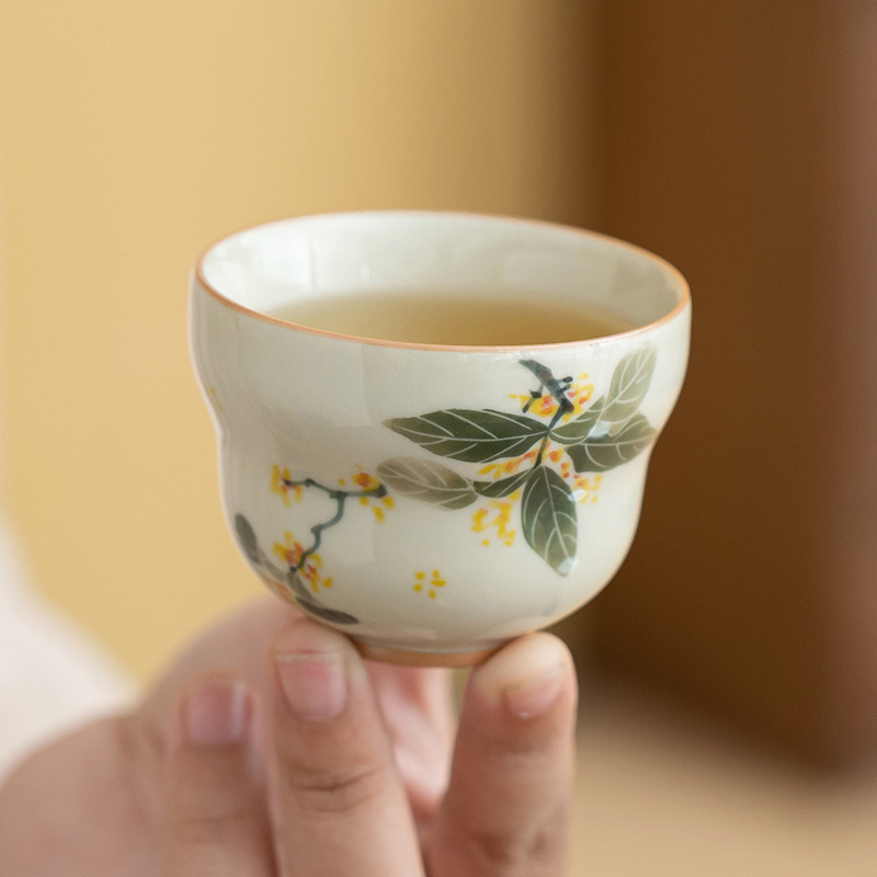 Grass And Wood Gray Hand Painted Osmanthus Gourd Special Kung Fu Small Tea Cup