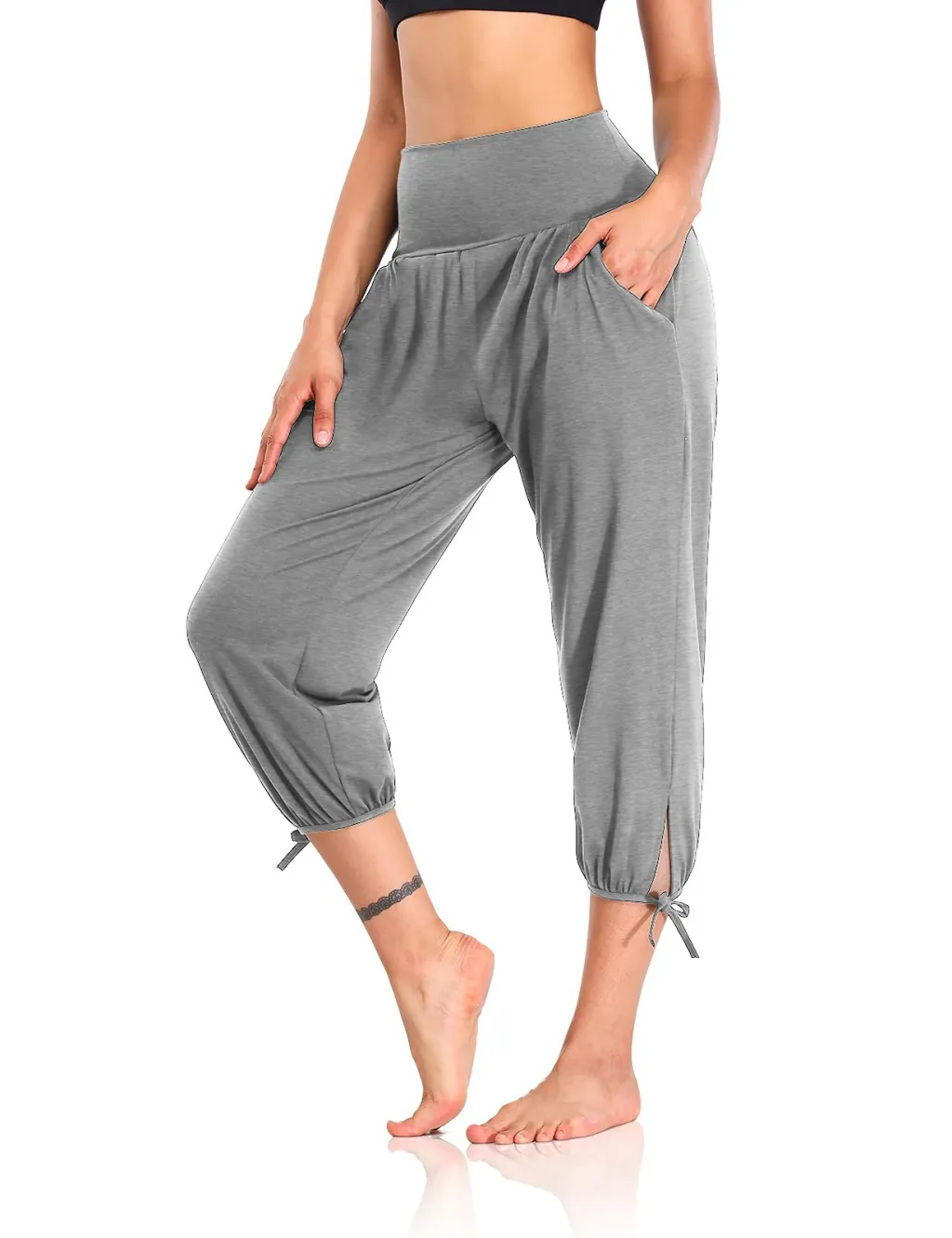 Loose Comfort And Casual Cropped Knitted Jogger Pants - Light Gray