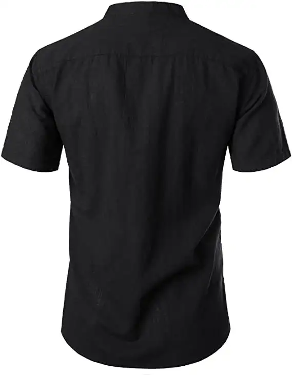 New Summer Cotton And Linen Comfort And Casual Slim Stand Collar Short Sleeve Shirt