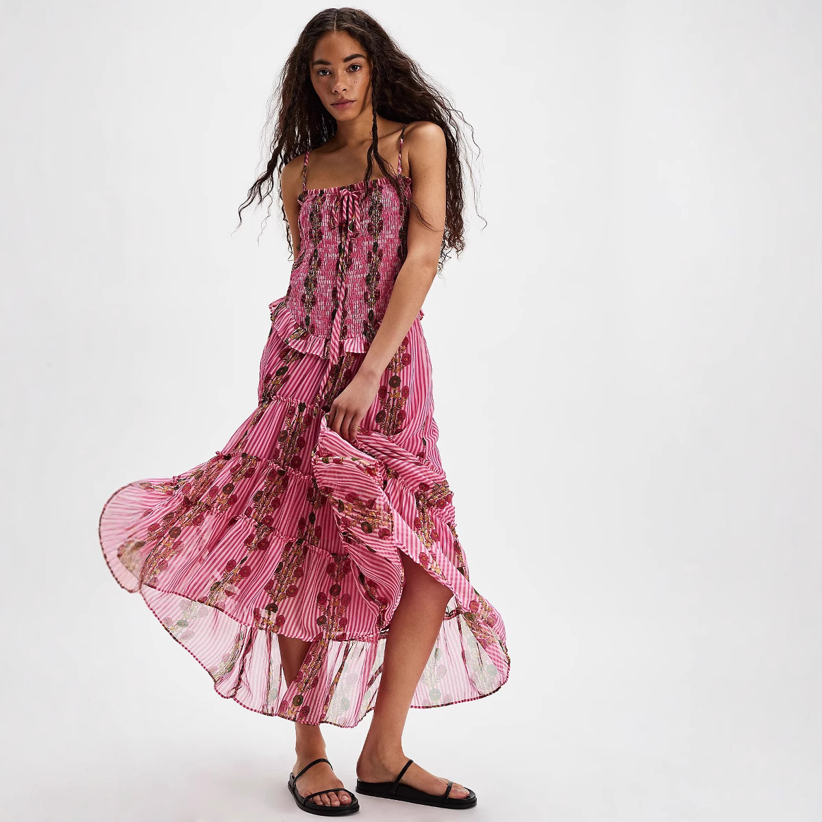 Printed Sling Vacation Style Stitching Irregular Dress Red - Shop at LoveMi