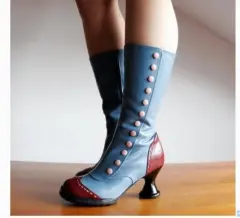 Fashionable Button-decorated Irregular-heeled Women's Thigh-high Boots - Blue - View 1