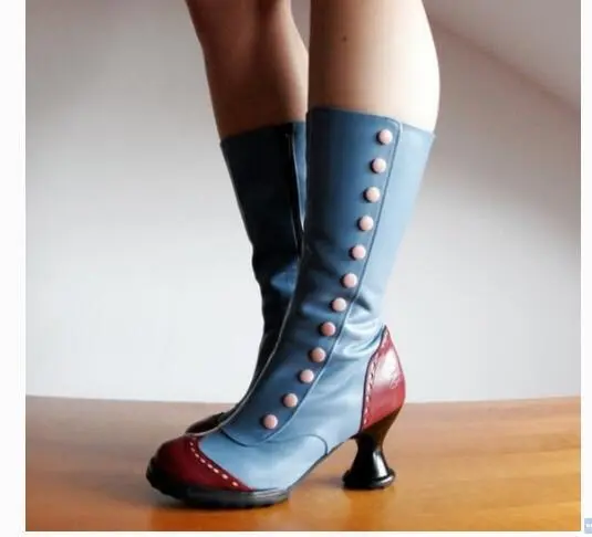 Fashionable Button decorated Irregular heeled Women's Thigh high Boots Blue - Shop at LoveMi