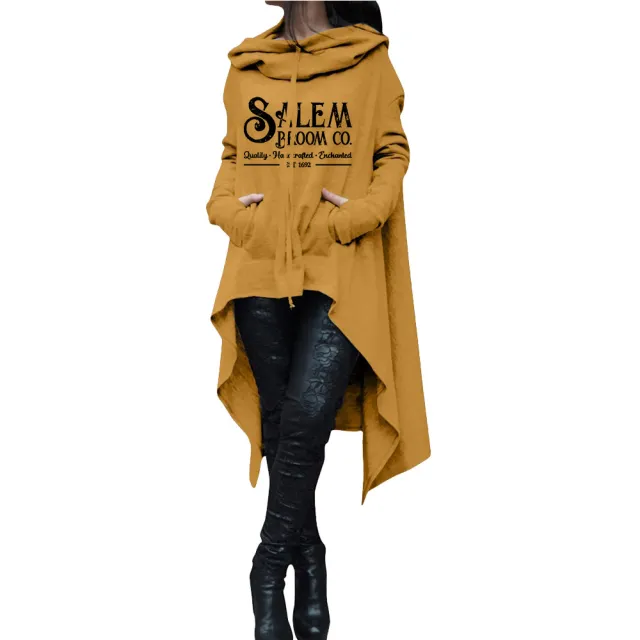 Autumn And Winter Mid length Long Sleeve Large Size Irregular Hooded Sweater Casual Top Yellow - Shop at LoveMi