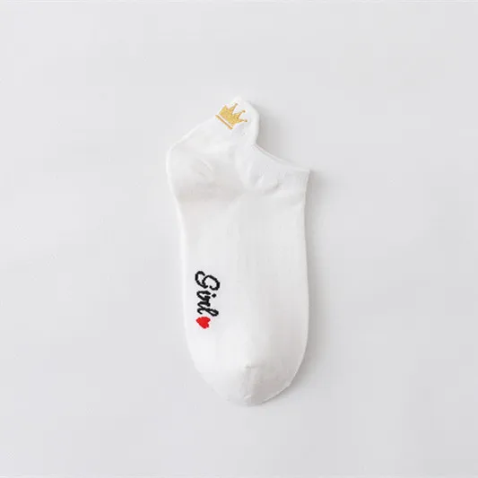 Women's Heel Crown Embroidered Combed Cotton Low Top Low Cut Socks Boat Socks White - Shop at LoveMi
