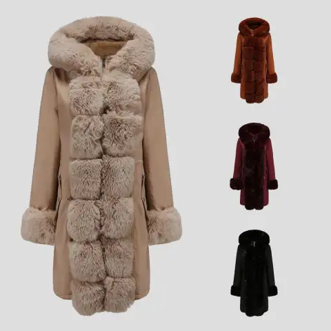 Women's Cotton-padded Coat Detachable Fur Collar Mid-length Long Sleeve