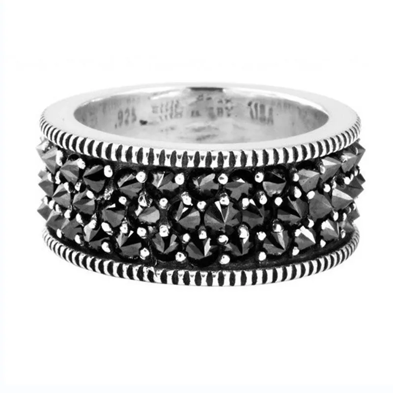Retro Black Zirconia Inlaid Diamond Exaggerated And Stylish Ring - Ajz1708