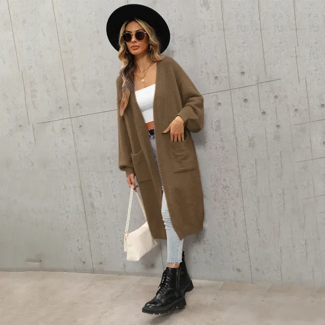Cross Border Foreign Trade Long Solid Color Cardigan High end Sweater Coat Camel - Shop at LoveMi