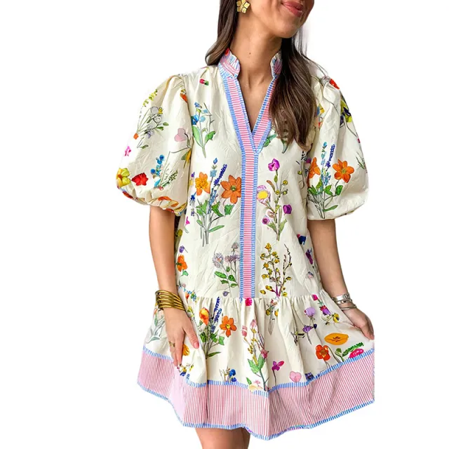 Fashionable All match Floral Print Puff Sleeve Dress Lc6124848P120 Style - Shop at LoveMi