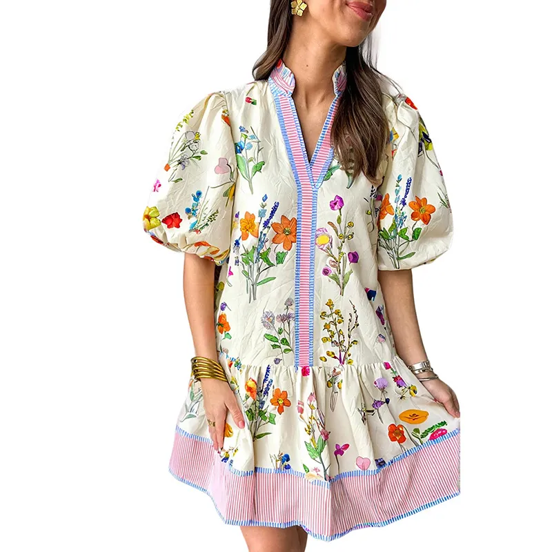 Fashionable All-match Floral Print Puff Sleeve Dress - Lc6124848P120 Style
