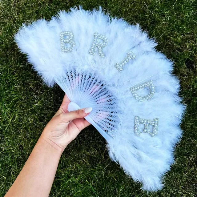 Pearl White Bridal Feather Decorative Folding Fan White - Shop at LoveMi