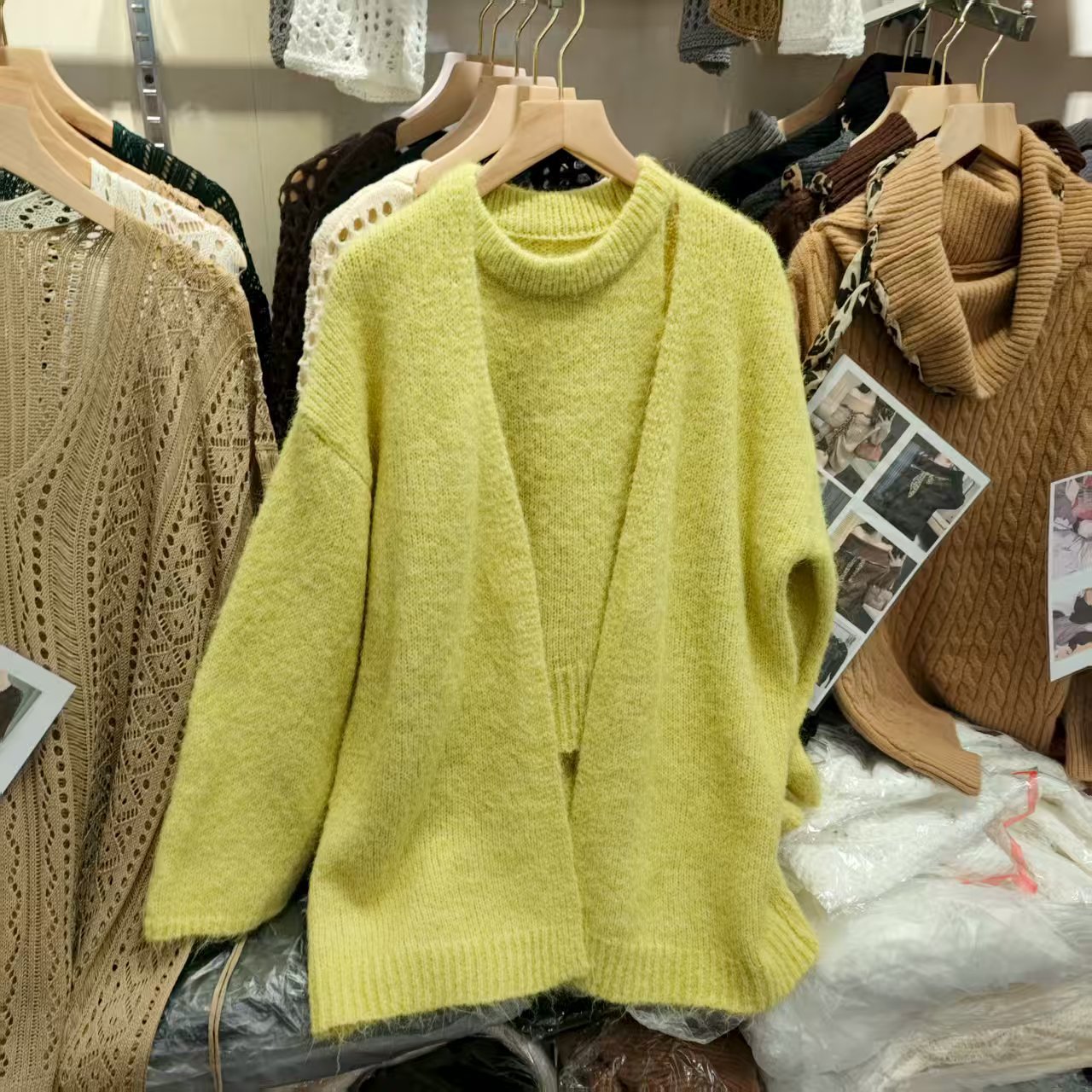 Knitted Cardigan And Halter-Neck Camisole Two-Piece Sweater Set For Women