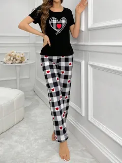 Home Round Neck Printed Short Sleeve T-shirt Top And Trousers Suit - Colour 20-M - View 1