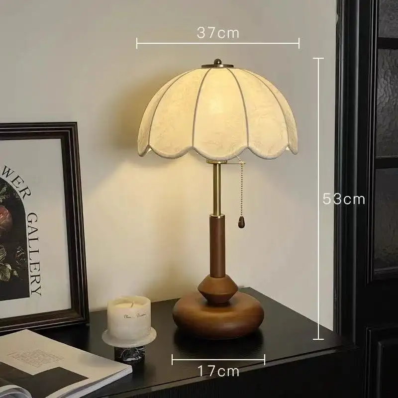 Rustic-style Solid-wood Printed Fabric Table Lamp