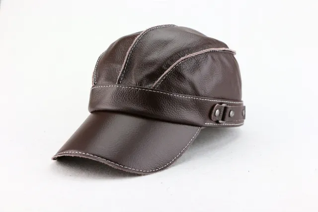Korean style Trendy Unisex Top layer Cowhide For Autumn And Winter Fashionable And Casual Baseball Cap Brown - Shop at LoveMi