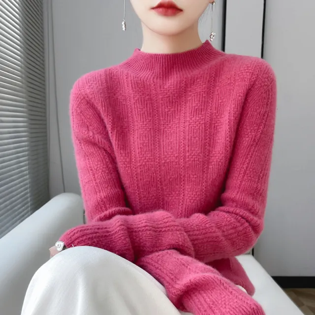 Pure Wool Turtleneck Sweater Seamless Simple Red - Shop at LoveMi