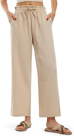 Women's Elastic Waist Pleated High Waist Straight leg Pants Loose Apricot - Shop at LoveMi