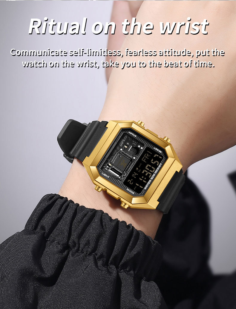 Sanda 6216 Square Waterproof Sports Digital watch for Men Students