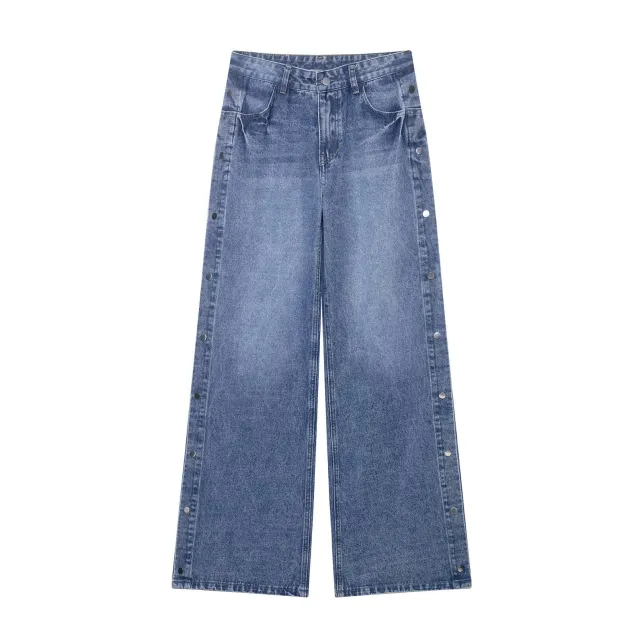 Women's High Waist Baggy Straight Trousers Jeans Blue - Shop at LoveMi