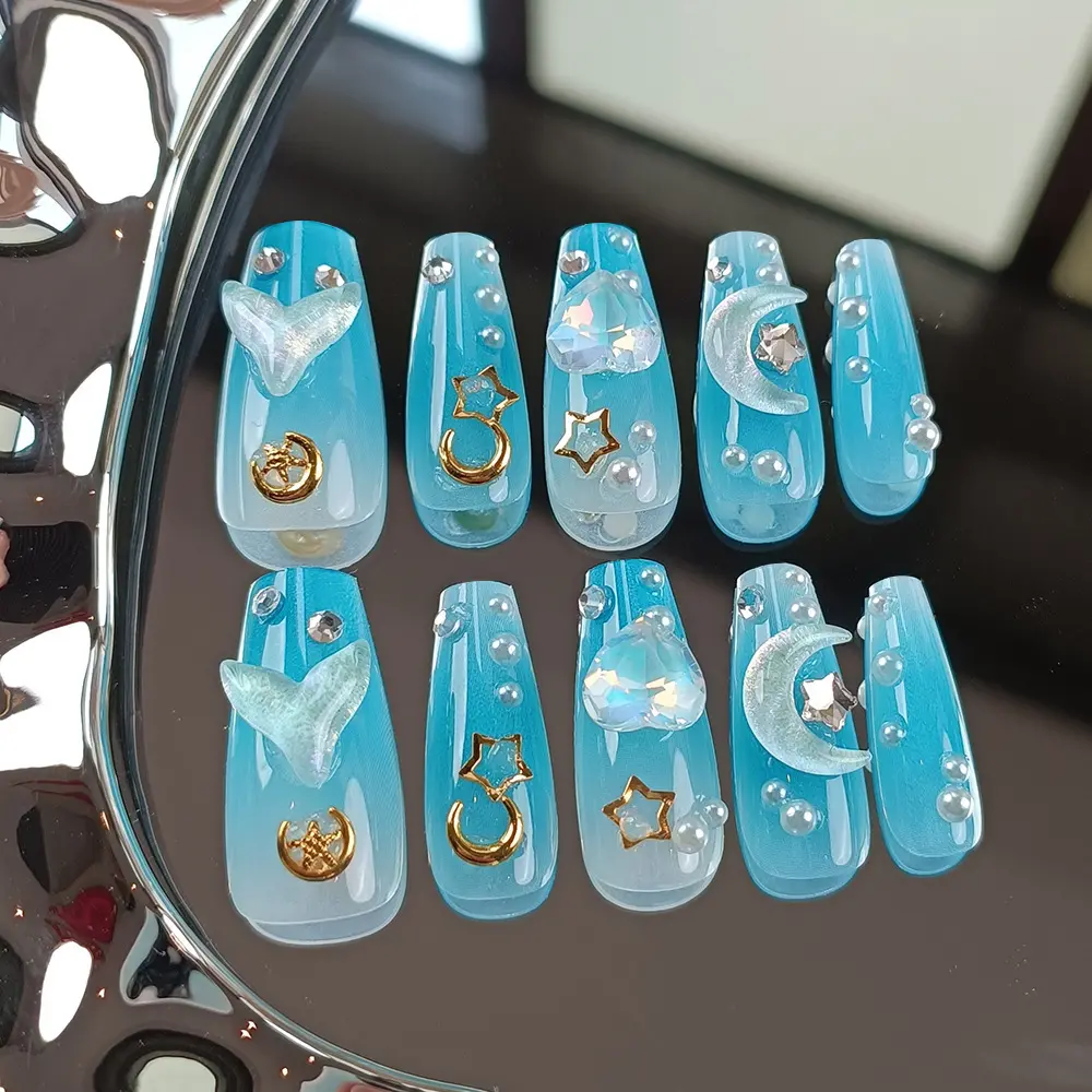 Handmade Phototherapy Wear Mermaid Love Nail Tips