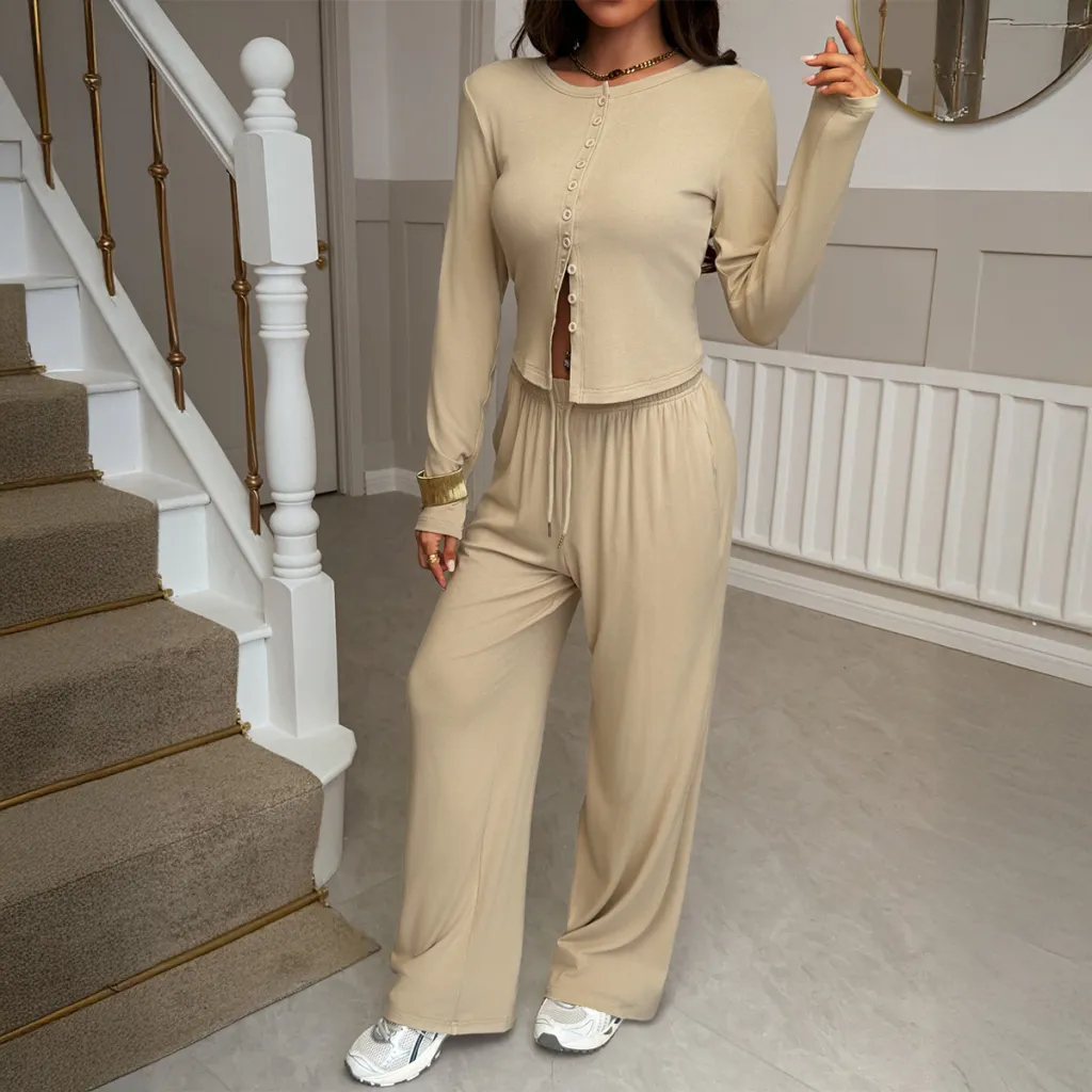 European And American Vacation Shirt Jacket Casual Trousers - Apricot