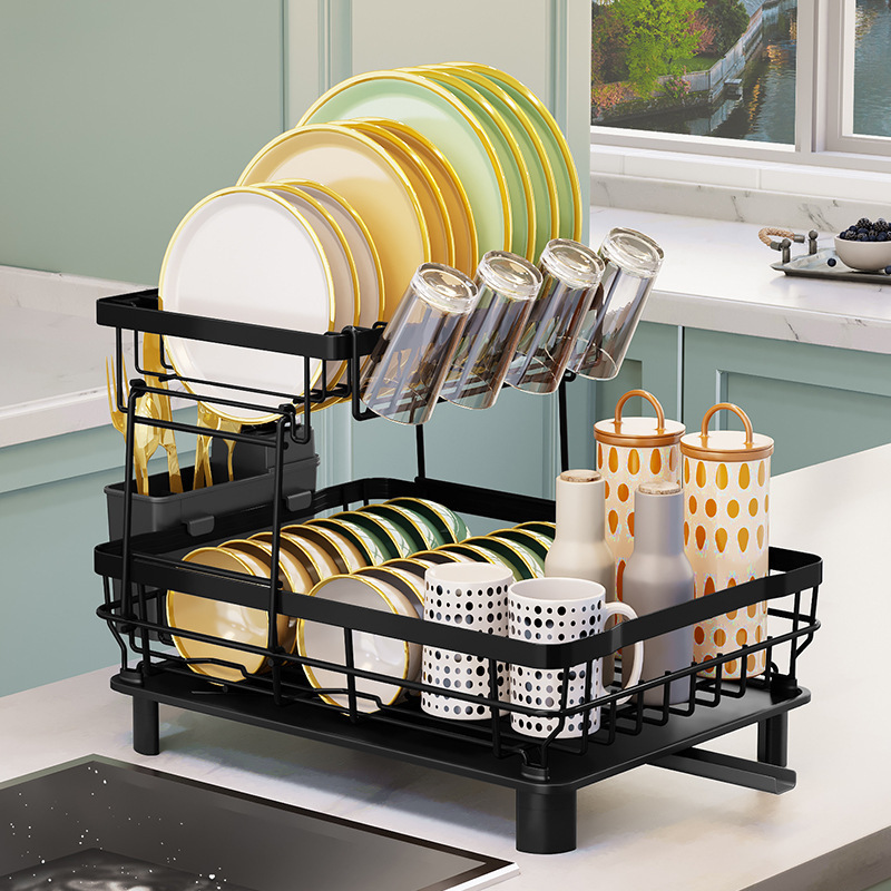 Kitchen Single Two-tier Bowl And Dish Storage Rack Draining Rack