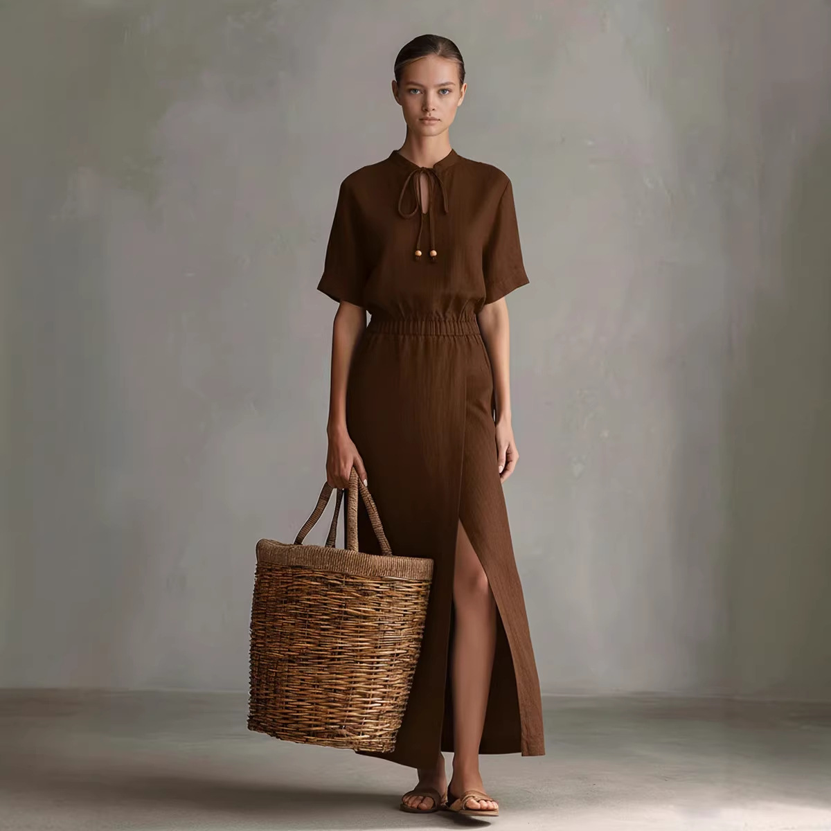 Women's Casual Blended Fabric Bow-Tie Neckline Dress