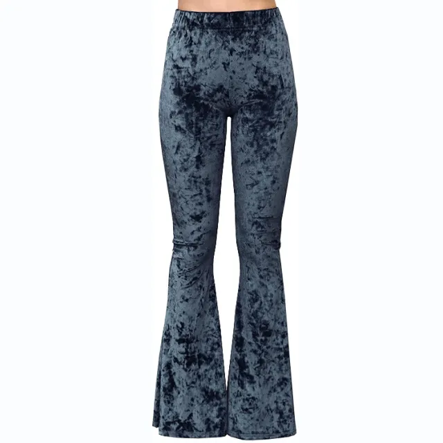 High Waist Stretch Print Blooming Bell bottom Pants Casual Gray - Shop at LoveMi