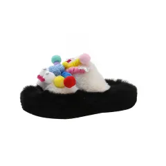 Women's Fashion Platform Cute Warm Slippers - White - View 1